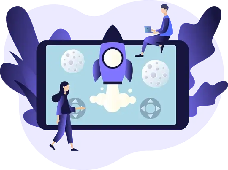 Rocket launch illustration representing technology and innovation in IT services.